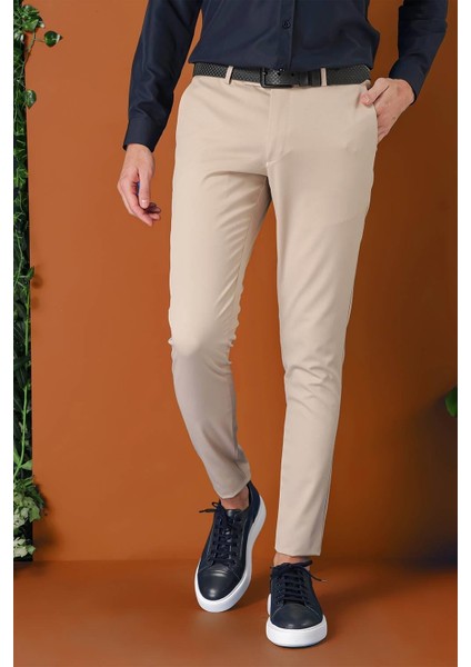 Slim Fit Yan Cep Esnek Pamuk Casuel Bej Pantolon P 1147 modelleri
