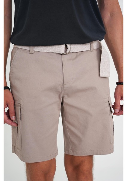 Comfort Fit Beli Kemerli Kargo Cep Pamuk Casuel Bej Şort Bermuda 039 fiyatları