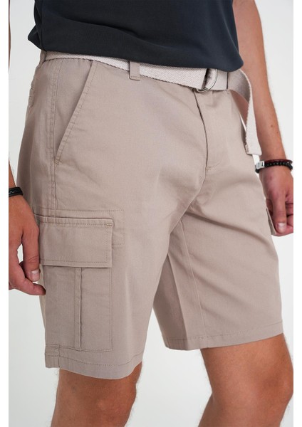 Comfort Fit Beli Kemerli Kargo Cep Pamuk Casuel Bej Şort Bermuda 039 modelleri