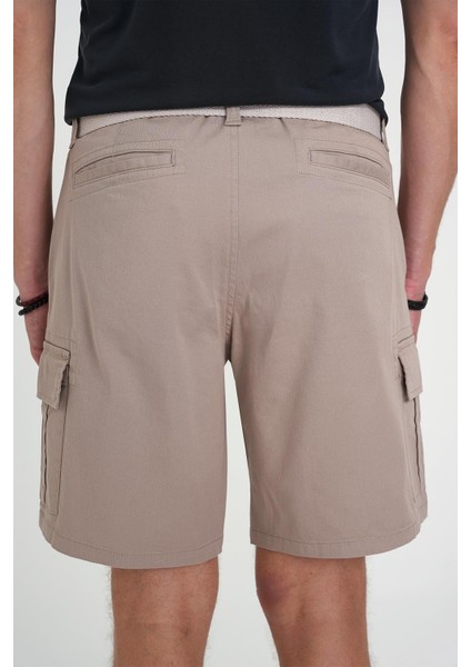 Comfort Fit Beli Kemerli Kargo Cep Pamuk Casuel Bej Şort Bermuda 039 indirimleri
