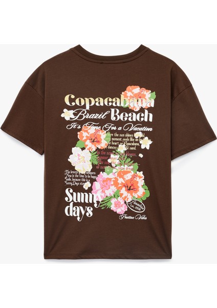 Kısa Kollu Bisiklet Yaka Pamuklu Arkası Baskılı Oversize Tişört fiyatları