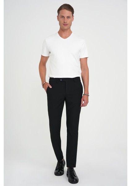 Comfort Fit Beli Lastikli Dokulu Siyah Jogger Pantolon P 1192