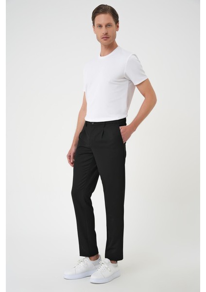Comfort Fit Beli Lastikli Pileli Siyah Jogger Pantolon P 1182