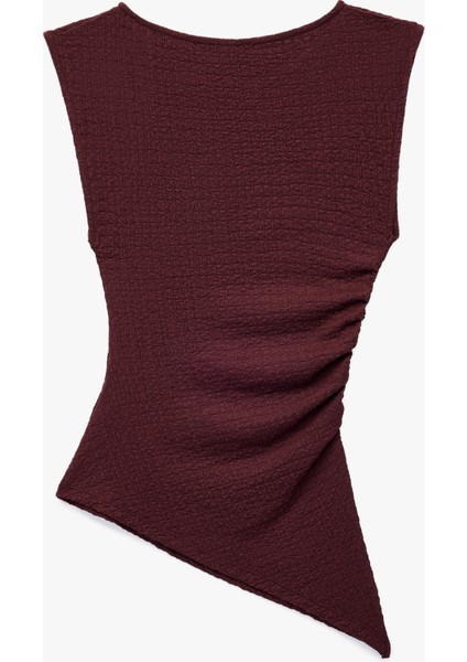 Slim Fit Asimetrik Bisiklet Yaka Bürümcük Kolsuz Tişört fiyatları