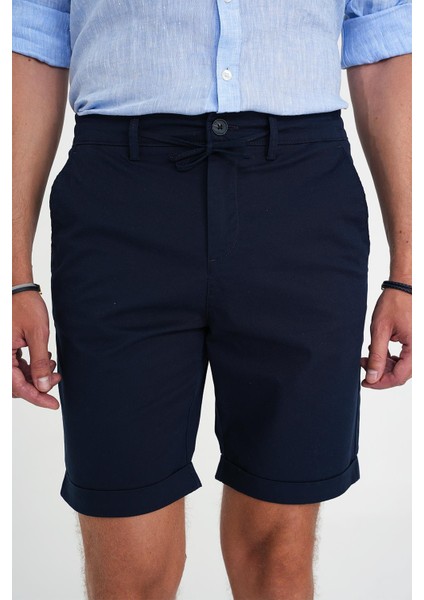 Comfort Fit Bağcıklı ve Lastikli Bel Esnek Pamuk Casuel Lacivert Şort Bermuda 036 modelleri