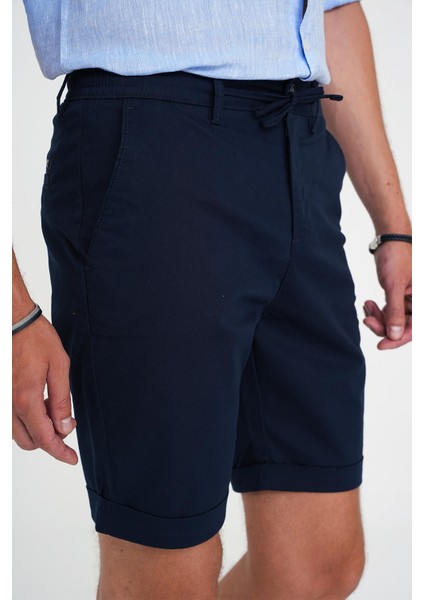 Comfort Fit Bağcıklı ve Lastikli Bel Esnek Pamuk Casuel Lacivert Şort Bermuda 036 fırsatları