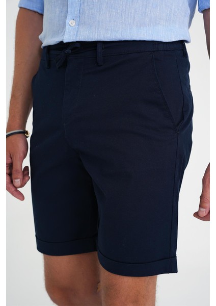 Comfort Fit Bağcıklı ve Lastikli Bel Esnek Pamuk Casuel Lacivert Şort Bermuda 036 indirimleri