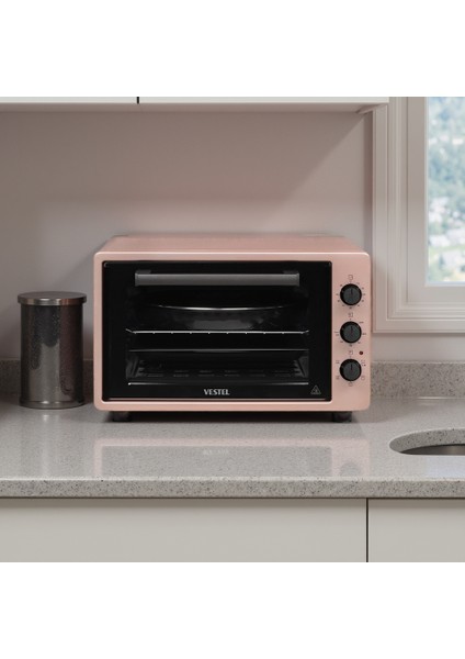 MF 42 MR Elektroturbo 45 lt Pembe Mini Fırın – Emaye İç Yüzey, Enerji Tasarrufu ve Çok Fonksiyonlu Pişirme