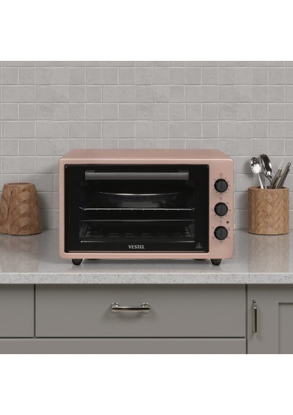 MF 42 MR Elektroturbo 45 lt Pembe Mini Fırın – Emaye İç Yüzey, Enerji Tasarrufu ve Çok Fonksiyonlu Pişirme