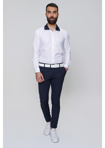 Slim Fit Yan Cep Esnek Pamuklu Casuel Lacivert Pantolon P 1088