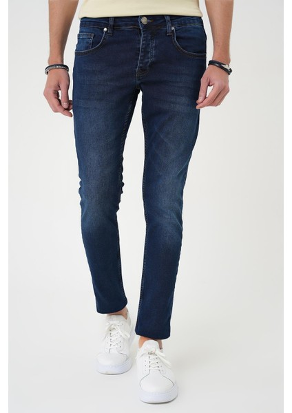 Denim 133 Slim Fit Beş Cepli Likralı Yıkamalı Koyu Mavi Jean Pantolon