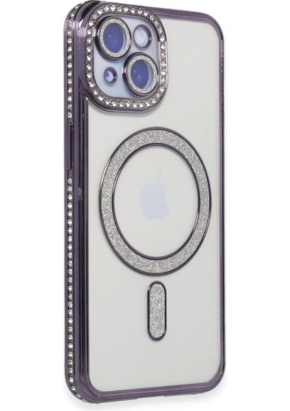 Newface iPhone 14 Kılıf Joke Simli Magneticsafe Kılıf - Derin Mor