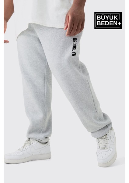 Erkek Büyük Beden Paça Lastikli Brooklyn Baskılı Ince Eşofman Altı SPR25EA53