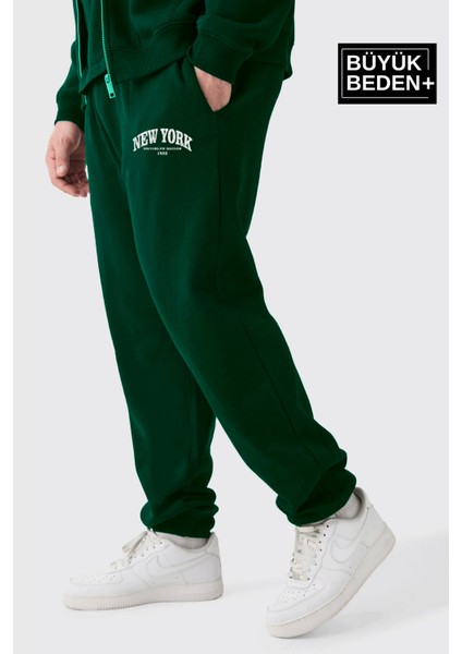 Erkek Büyük Beden Paça Lastikli New York Baskılı Ince Eşofman Altı SPR25BEA48