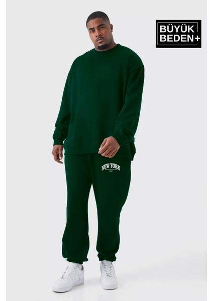 Erkek Büyük Beden Paça Lastikli New York Baskılı Ince Eşofman Altı SPR25BEA48 modelleri