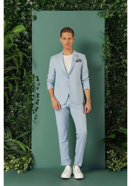 Comfort Fit Yan Cep Beli Lastikli Esnek Pamuk Mavi Jogger Pantolon P 1143