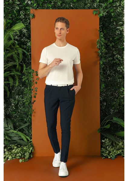 Comfort Fit Gofre Kumaş Pileli Pamuk Casuel Lacivert Pantolon P 1148 fiyatları