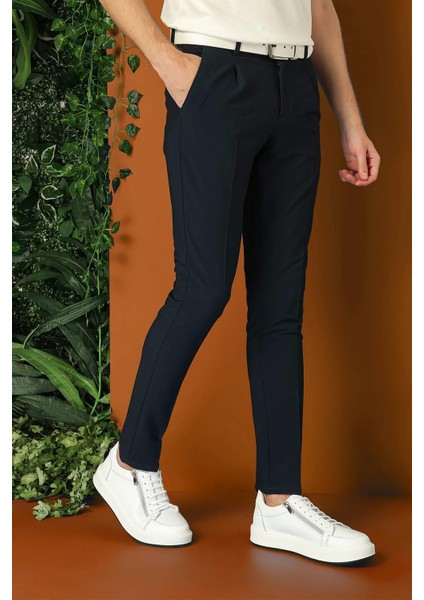 Comfort Fit Gofre Kumaş Pileli Pamuk Casuel Lacivert Pantolon P 1148 fırsatları