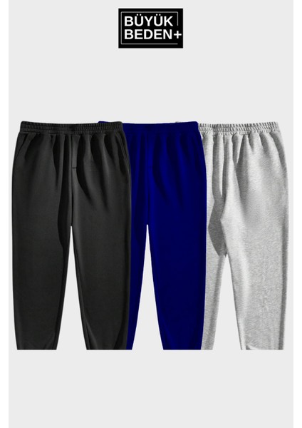 Üçlü Büyük Beden Reçme Paça Ince Eşofman Altı SPR25BEA52-3