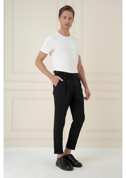 Comfort Fit Beli Tokalı Çift Pileli Siyah Jogger Pantolon P 1172 fiyatları
