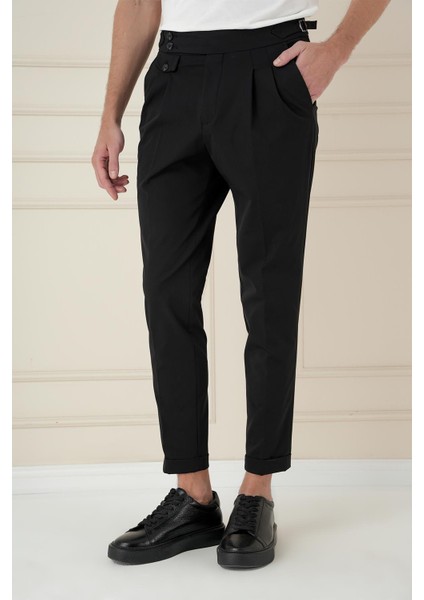 Comfort Fit Beli Tokalı Çift Pileli Siyah Jogger Pantolon P 1172 modelleri