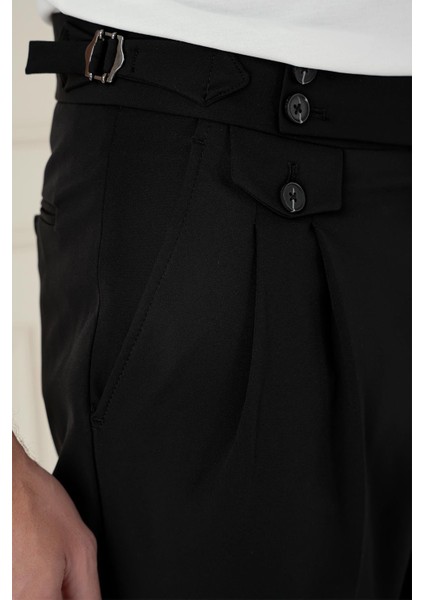 Comfort Fit Beli Tokalı Çift Pileli Siyah Jogger Pantolon P 1172 indirimleri