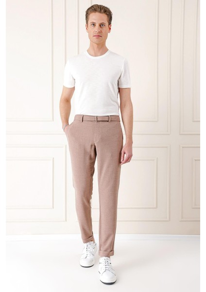 Comfort Fit Belden Kumaş Kemerli Pamuk Bej Jogger Pantolon P 1154