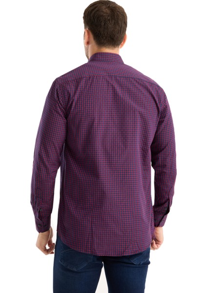 Casual Geniş Kalıp Lacivert Küçük Kareli Uzun Kollu Cepli Pamuklu Erkek Gömlek Yaka Düğmeli fiyatları