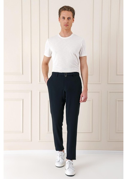 Comfort Fit Belden Kumaş Kemerli Pamuk Lacivert Jogger Pantolon P 1154