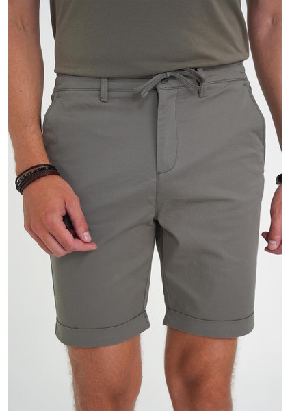 Comfort Fit Bağcıklı ve Lastikli Bel Esnek Pamuk Casuel Haki Şort Bermuda 036 fiyatları