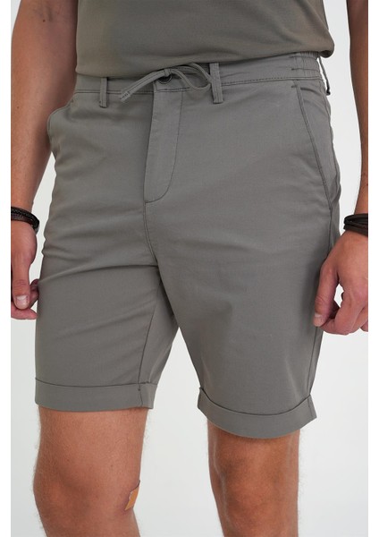 Comfort Fit Bağcıklı ve Lastikli Bel Esnek Pamuk Casuel Haki Şort Bermuda 036 modelleri