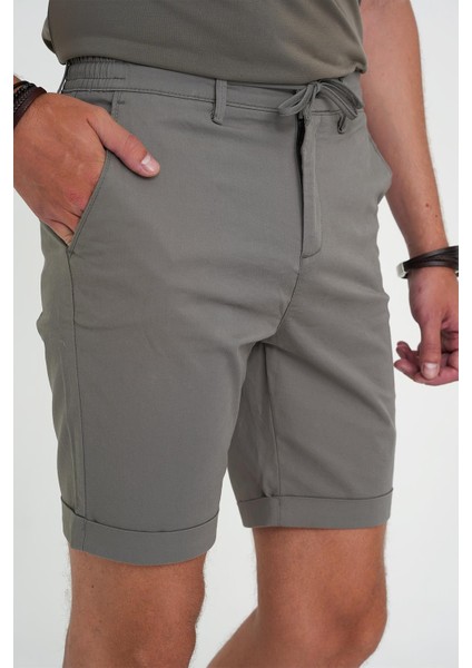 Comfort Fit Bağcıklı ve Lastikli Bel Esnek Pamuk Casuel Haki Şort Bermuda 036 fırsatları