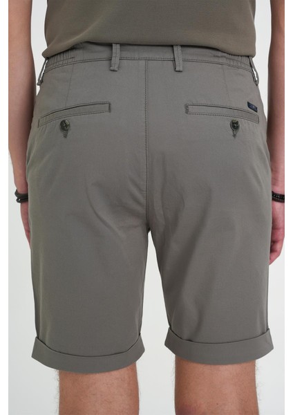 Comfort Fit Bağcıklı ve Lastikli Bel Esnek Pamuk Casuel Haki Şort Bermuda 036 indirimleri