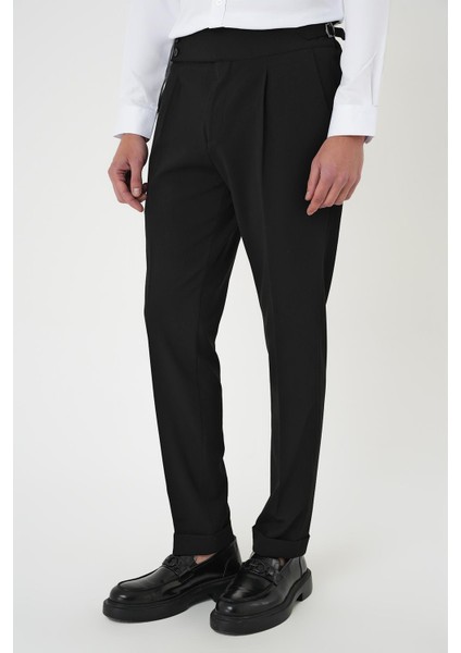 Comfort Fit Beli Tokalı Pileli Siyah Jogger Pantolon P 1170 modelleri