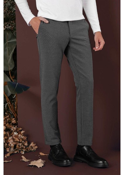 Slim Fit Yan Cepli Dokulu Esnek Casuel Antrasit Pantolon P 1139