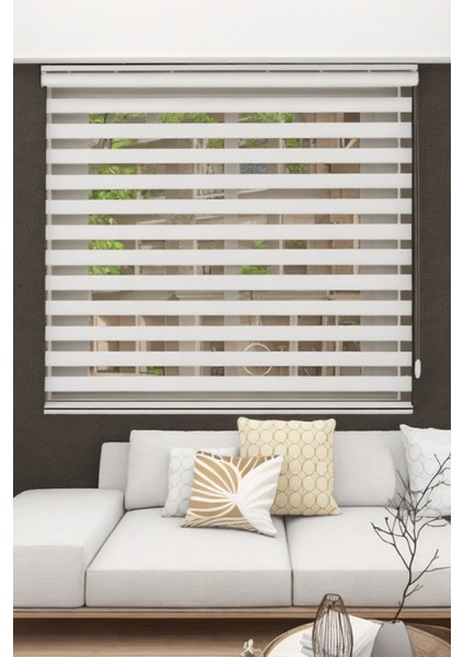 Ithal Bambu Ekru Zebra Stor Perde Eteği Düz (1.kalite Alüminyum Kasa Metal Ayak