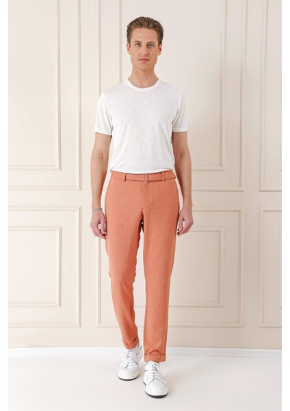 Comfort Fit Belden Kumaş Kemerli Pamuk Oranj Jogger Pantolon P 1154