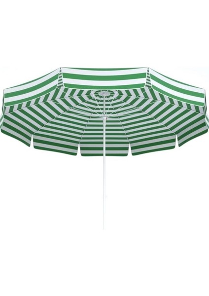 Plaj Şemsiyesi Yeşil Beyaz Renkli 180 cm Çap 8 Telli Eğim Verilebilir