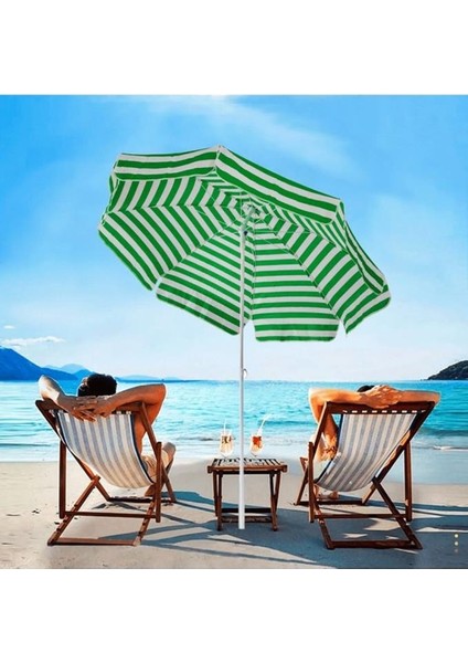 Plaj Şemsiyesi Yeşil Beyaz Renkli 180 cm Çap 8 Telli Eğim Verilebilir fırsatları