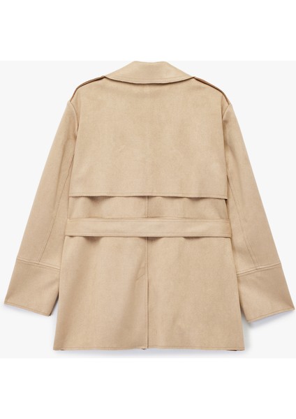 Kruvaze Uzun Kollu Kemerli Suni Süet Trençkot fiyatları