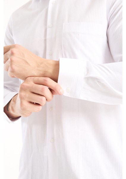 Erkek Gömlek Beyaz Uzun Kollu Pamuklu Çizgili Tek Cepli Günlük Şık Klasik Model fiyatları