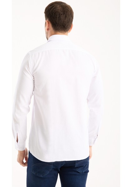 Erkek Gömlek Beyaz Uzun Kollu Pamuklu Çizgili Tek Cepli Günlük Şık Klasik Model modelleri