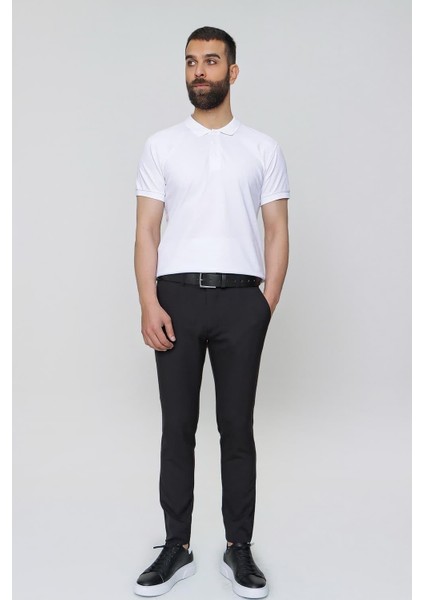 Slim Fit Yan Cep Esnek Pamuklu Casuel Siyah Pantolon P 1088