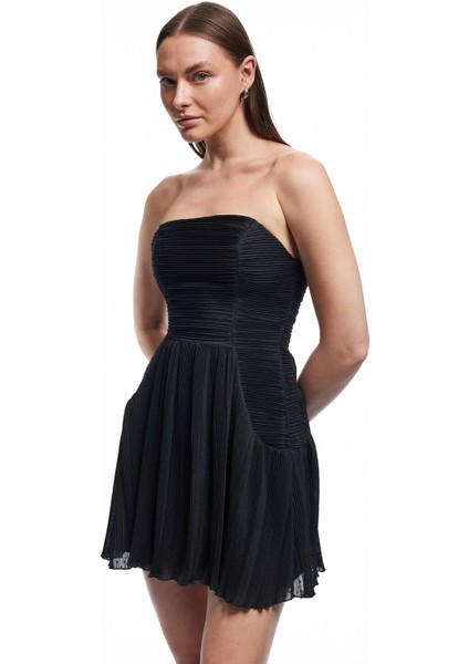 Straplez Yaka Kolsuz Slim Fit Şifon Mini Abiye Elbise fiyatları