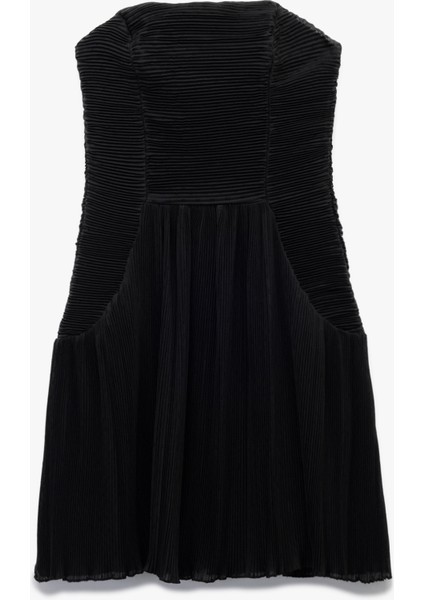 Straplez Yaka Kolsuz Slim Fit Şifon Mini Abiye Elbise modelleri