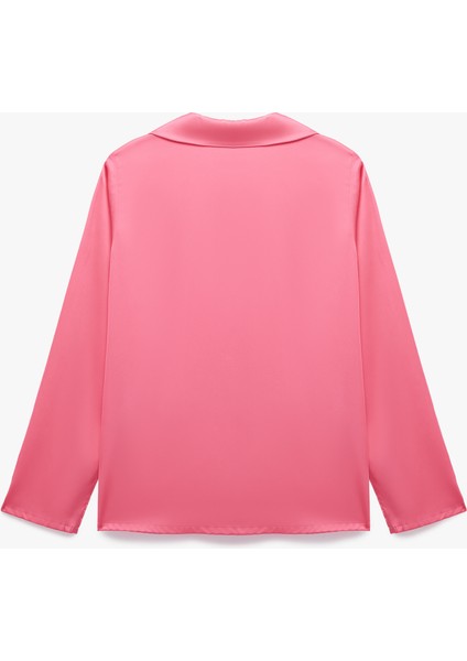 Uzun Kollu Kalpli Gömlek Yaka Saten Pijama Üstü fiyatları