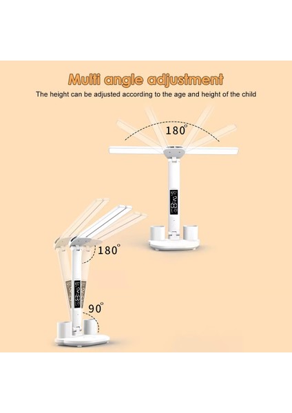 Ht-30 Çok Işlevli Şarjlı Dokunmatik LED Masa Lambası Dijital Saat Ayarlanabilir Çift Kafa Sarı Beyaz Işık Kalemlik 3 Mod modelleri