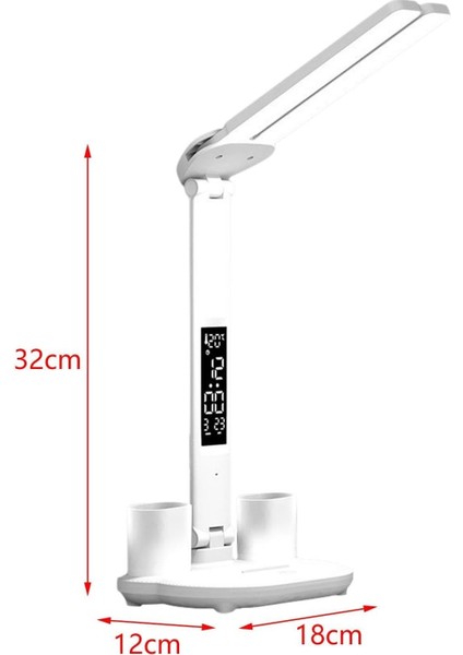Ht-30 Çok Işlevli Şarjlı Dokunmatik LED Masa Lambası Dijital Saat Ayarlanabilir Çift Kafa Sarı Beyaz Işık Kalemlik 3 Mod fırsatları