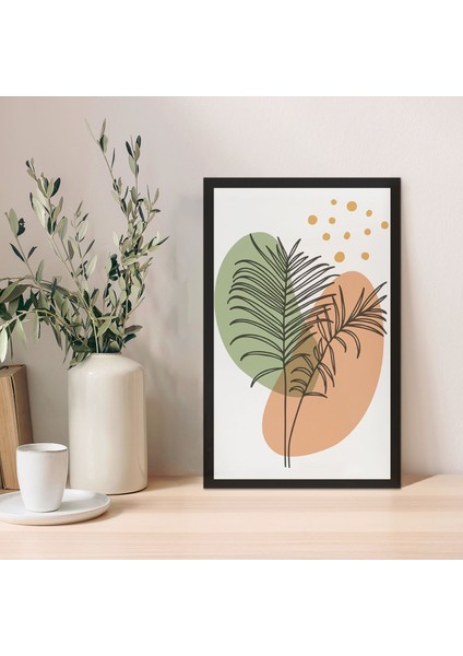 1 Adet Yeşil Sarı Yapraklı Ahşap Mdf Çerçeve Görünümlü Mdf Tablo