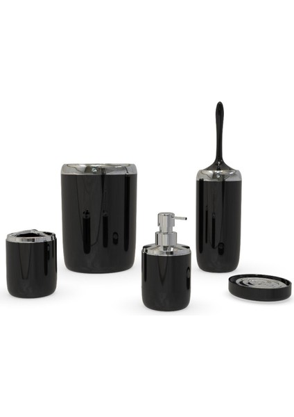 Lima Xl Krom Dekorlu 5 Prç Banyo Set Siyah